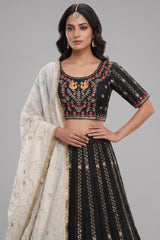 Black Art Silk Embroidered Chaniya Choli