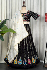 Black Art Silk Embroidered Chaniya Choli