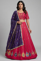 Pink Art Silk Embroidered Chaniya Choli