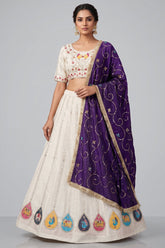 White Art Silk Embroidered Chaniya Choli