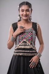 Black Art Silk Kachchi Mirror Worked Chaniya Choli