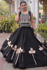 Black Art Silk Kachchi Mirror Worked Chaniya Choli
