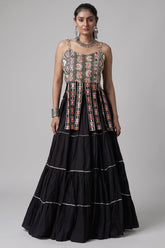 Black Art Silk Chaniya Choli with Kachchi Mirror Work