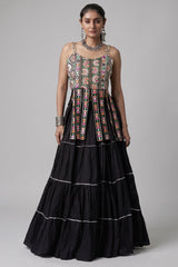 Black Art Silk Chaniya Choli with Kachchi Mirror Work