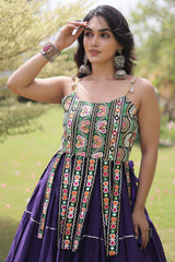 Purple Art Silk Chaniya Choli with Kachchi Mirror Work