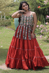 Orange Art Silk Chaniya Choli with Kachchi Mirror Work