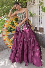 Purple Art Silk Chaniya Choli with Kachchi Mirror Work