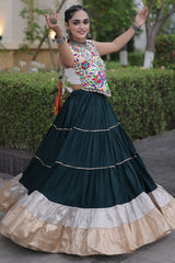 Green Cotton Kachchi Worked Flared Chaniya Choli