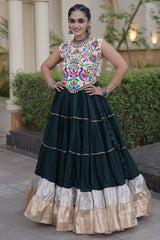 Green Cotton Kachchi Worked Flared Chaniya Choli