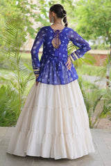 Pearl White Cotton Flared Peplum Chaniya Choli with Kachchi Work