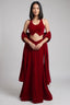 Maroon Velvet Halter Blouse & Draped Lehenga Set