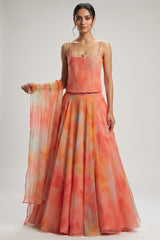 Multicolo Chiffon Flared Lehenga with Strappy Corset Top