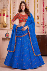 Blue Rayon Chaniya Choli with Kachchi Mirror Work