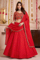 Red Rayon Chaniya Choli with Kachchi Mirror Work