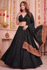Black Rayon Chaniya Choli with Kachchi Mirror Work