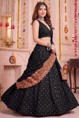 Black Rayon Chaniya Choli with Kachchi Mirror Work