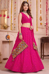 Pink Rayon Chaniya Choli with Kachchi Mirror Work