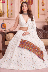 White Rayon Chaniya Choli with Kachchi Mirror Work