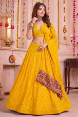 Yellow Rayon Chaniya Choli with Kachchi Mirror Work