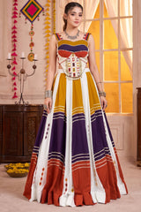 MultiColor Rayon Flared Lehenga Set with Gota Patti & Mirror Trim