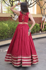 Maroon Rayon Mirror and Gota Patti Work Lehenga Choli