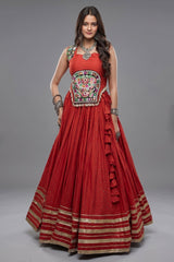 Orange Rayon Mirror and Gota Patti Work Lehenga Choli
