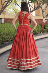 Orange Rayon Mirror and Gota Patti Work Lehenga Choli