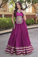 Purple Rayon Mirror and Gota Patti Work Lehenga Choli