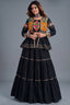 Black Cotton Kachchi Work Peplum Style Flared Lehenga