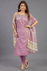 Lavender Tissue Weaving and Mirror Worked Straight Cut Kurti
