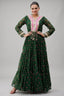 Green Georgette Printed Flared Anarkali Kurti with Mirror Work