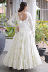 Pearl White Rayon Kachchi Mirror Worked Anarkali Kurti