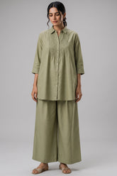 Pistachio Green Cotton Pin Tucked Co ord Set