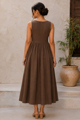 Chocolate Brown Sleeveless Cotton Empire Dress