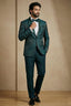 Teal Green Jacquard 2 Piece Suit