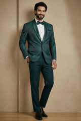 Teal Green Jacquard 2 Piece Suit