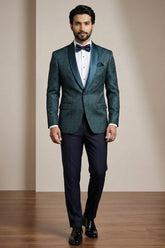 Teal Blue Jacquard 2 Piece Suit