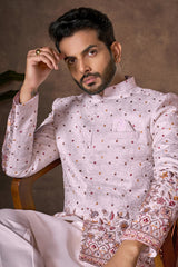 Light Pink Embroidered Kurta Pajama with Jacket