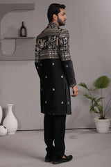 Black Satin Silk Embroidered Indo Western Set