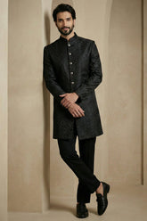 Black Jacquard Indo Western Set