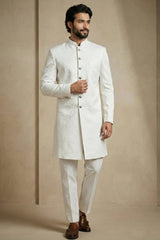 White Jacquard Indo Western Set