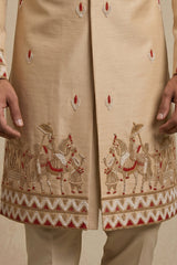 Beige Satin Beads Work Sherwani