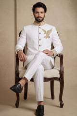 White Silk Beaded Jodhpuri Set