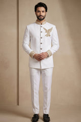 White Silk Beaded Jodhpuri Set