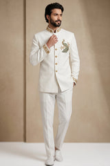 White Silk Beaded Jodhpuri Set