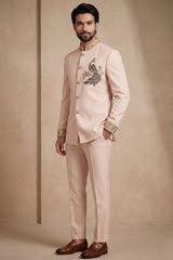 Blush Pink Satin Beaded Jodhpuri Suit