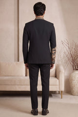 Black Satin Beaded Jodhpuri Suit