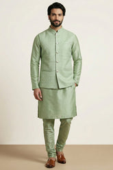 Light Pista Green Banarasi Dupion Kurta Pajama with Jacket