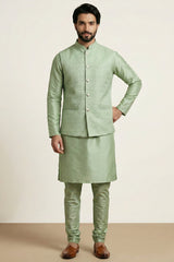 Light Pista Green Banarasi Dupion Kurta Pajama with Jacket