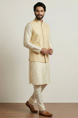 Gold Cream Banarasi Dupion Kurta Pajama with Jacket
